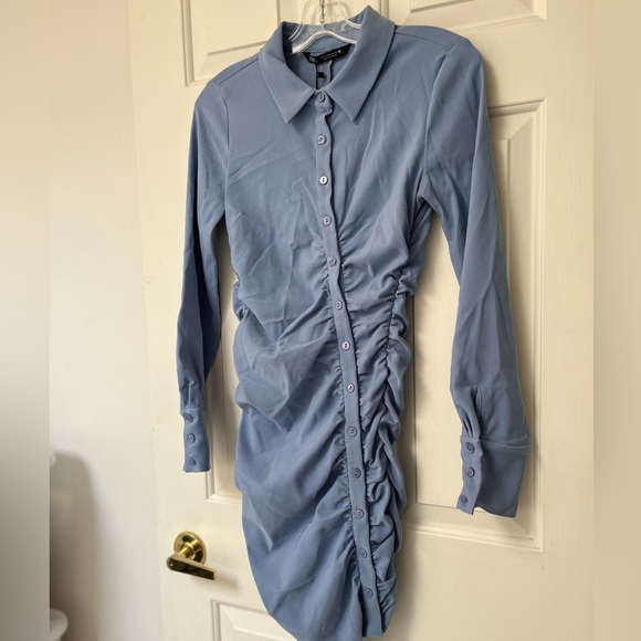 NWT Zara Asymmetric Draped Blue Shirt Dress M - Picture 13 of 15
